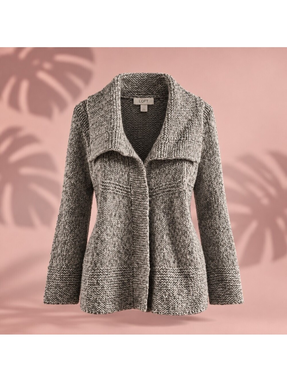 Loft Cottagecore Gray Marled Alpaca Wool Blend Hidden Snap Sweater XS 5113